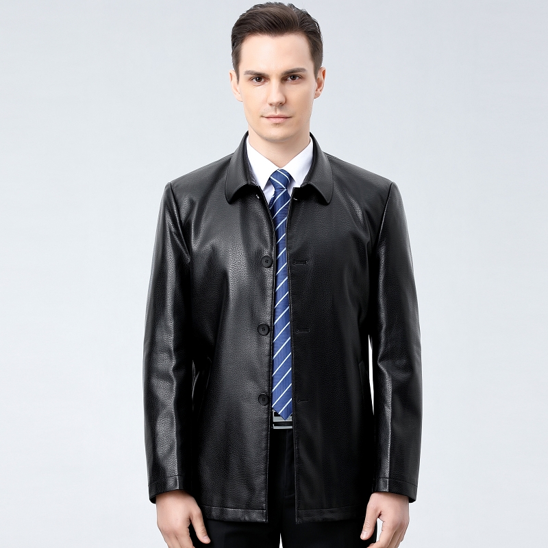 免费试穿 掉皮包换海宁真皮皮衣男软羊皮中年男士休闲大码外套爸爸装中老年山羊皮夹克品牌外套男商务休闲大码外套正品高清大图