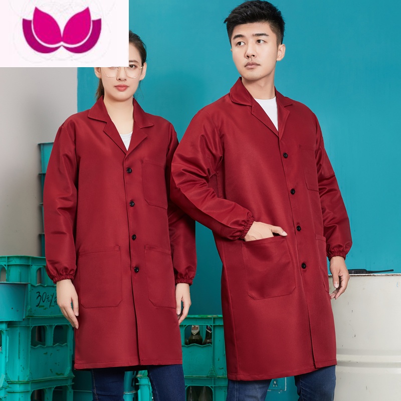 七斓工作服大褂男长款外套蓝白色防尘脏干活搬运耐磨劳保服女罩衣定制 170/L115-135斤 纯色款-红色