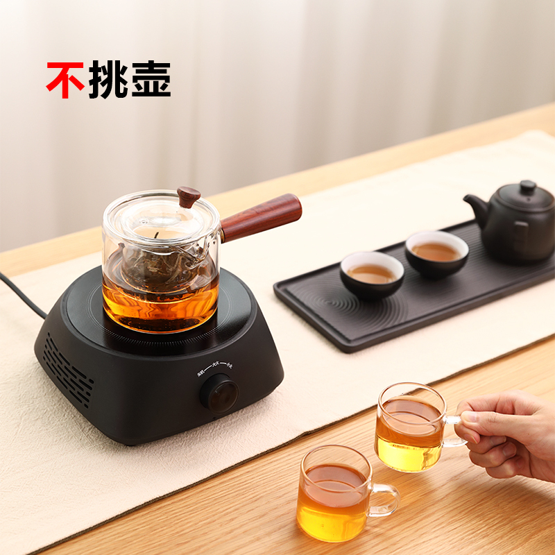 多喜达(DOHIDA)新款迷你电陶炉茶炉小型电磁炉不挑锅静音光波煮茶炉泡茶器(黑色单炉+玻璃壶A款550ML送六小杯)
