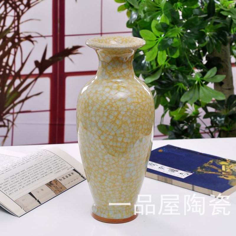 景德镇陶瓷器大花瓶仿古钧瓷绿色瓷瓶富贵竹插花器客厅装饰品摆件 三维工匠 黄冰[大号]高51cm送木底座高清大图