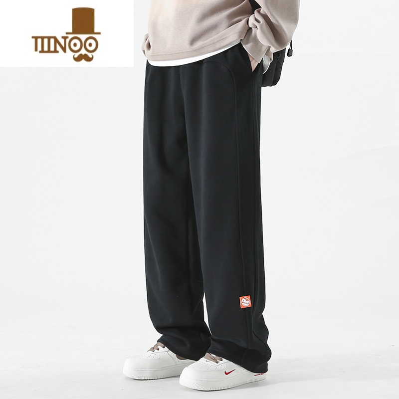 YANXU灰色卫裤男直筒宽松裤子青少年美式休闲高街子松N 5XL 黑色