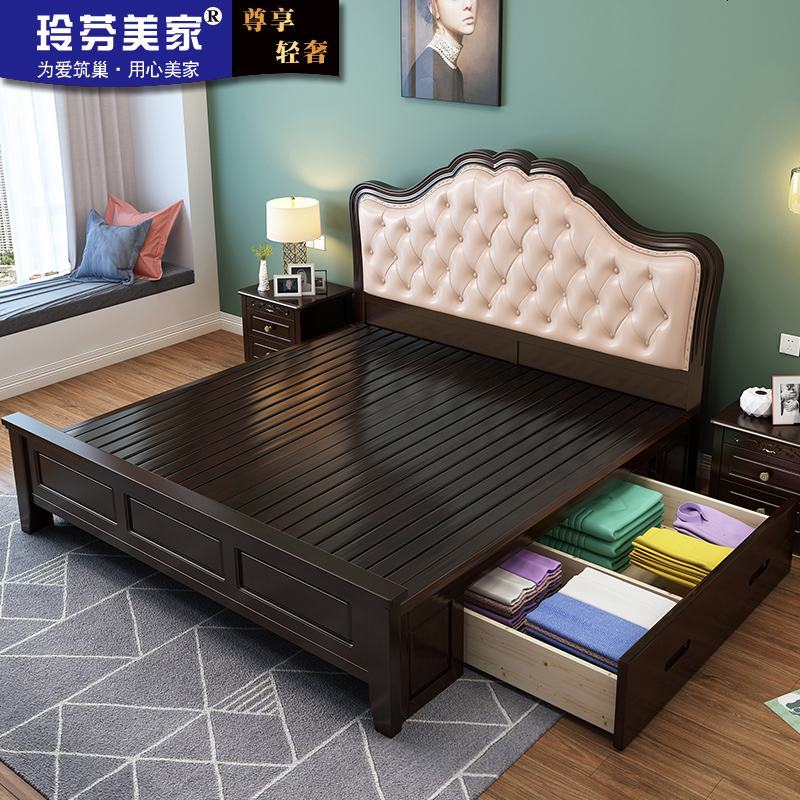 美式实木床1.8米双人床白色 轻奢主卧公主床欧式1.5米 现代简约床