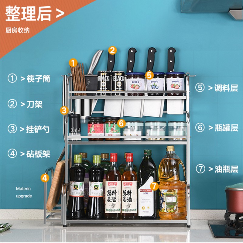 厨房置物架调料味不锈钢用品家用大全落地多层刀架厨房收纳架收纳层架 三维工匠高清大图