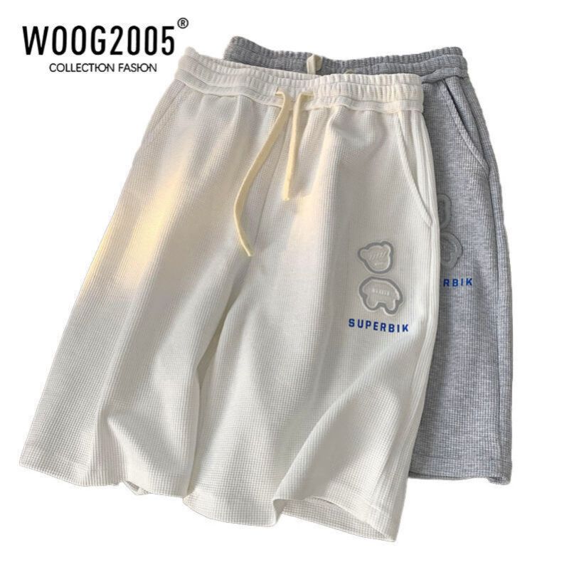 WOOG2005华夫格情侣短裤男夏季薄款潮牌过膝运动五分裤设计感小