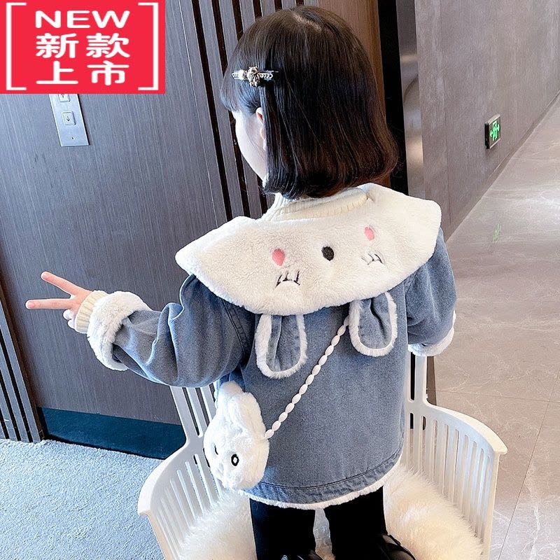 可莉允女童加绒牛仔外套秋冬款2022新款儿童冬季棉服女宝宝冬装加厚上衣图片