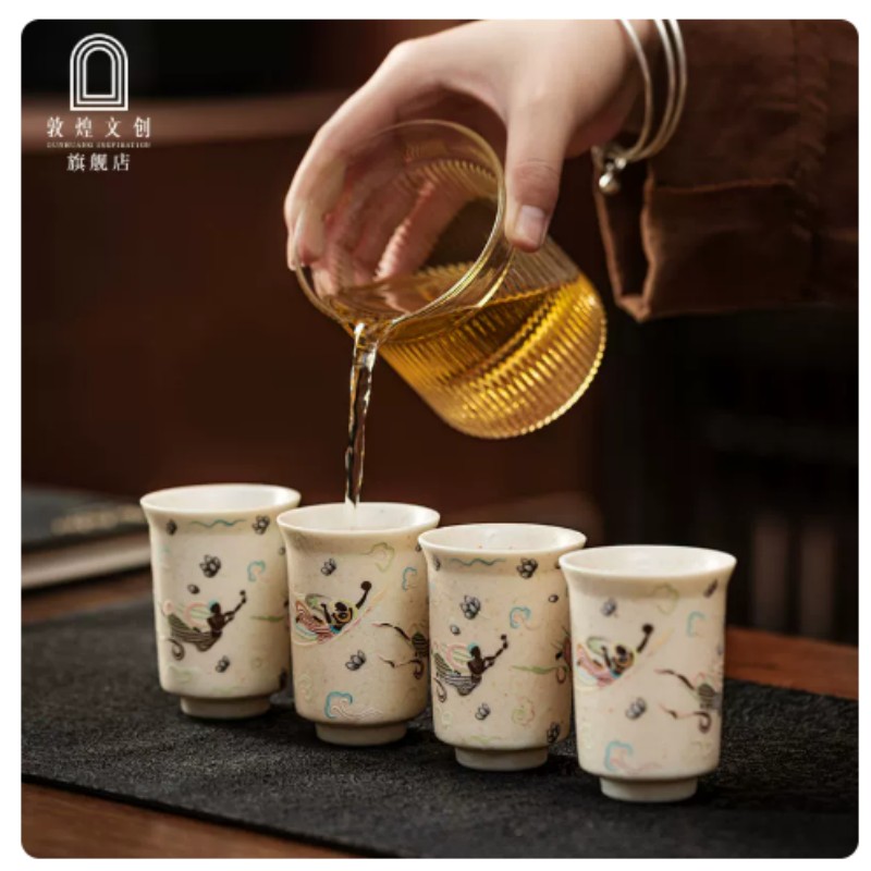 敦煌文创家居器皿艺术摆件陶瓷手工雕刻敦煌壁画纹样复古中式装饰品客厅书房桌面摆设文创礼品高清大图