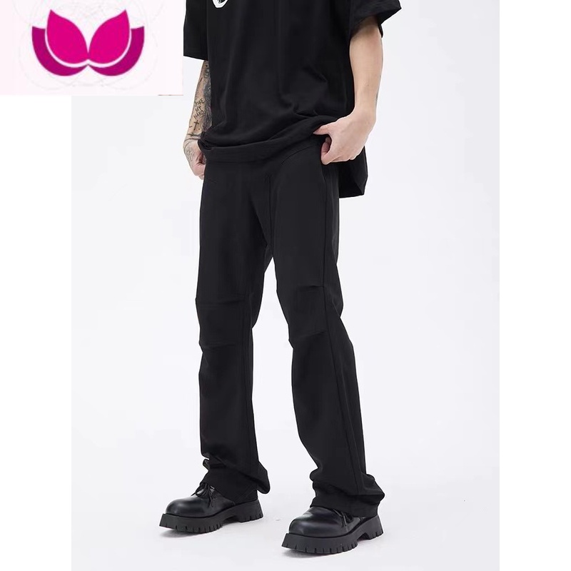 七斓小众设计褶皱垂感西裤男女美式vibe休闲微喇直筒修身高街潮牌长裤