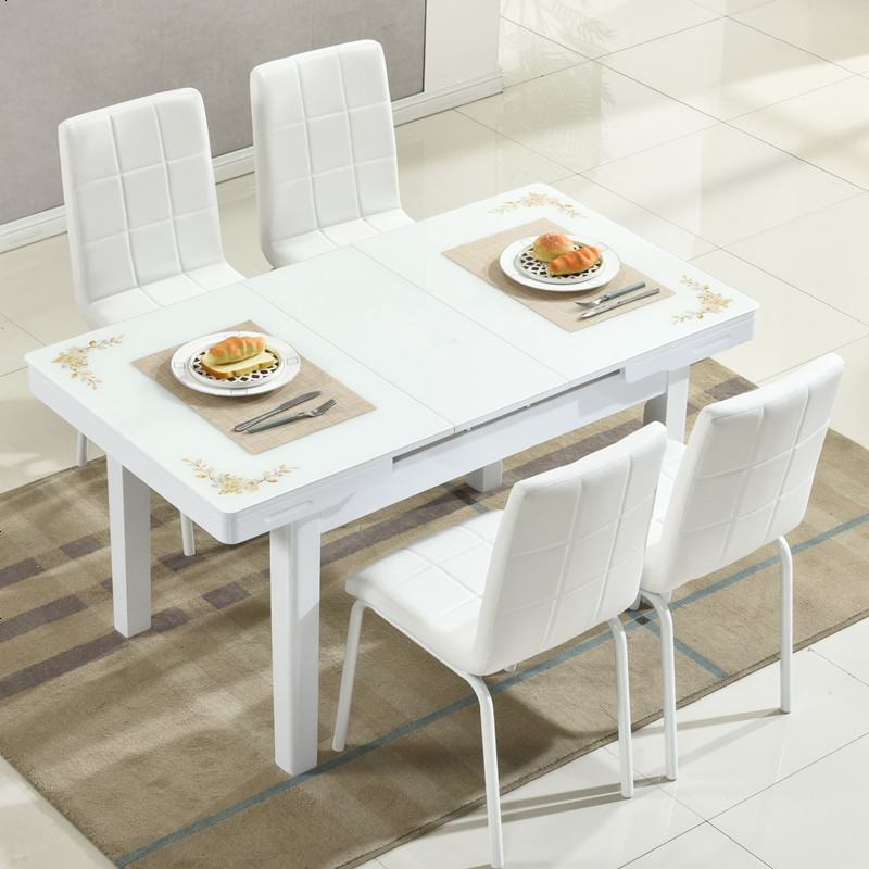 伸缩餐桌椅组合现代简约可折叠4人6长方形家用小户型餐桌带电磁炉 无电磁炉餐桌+A椅4把