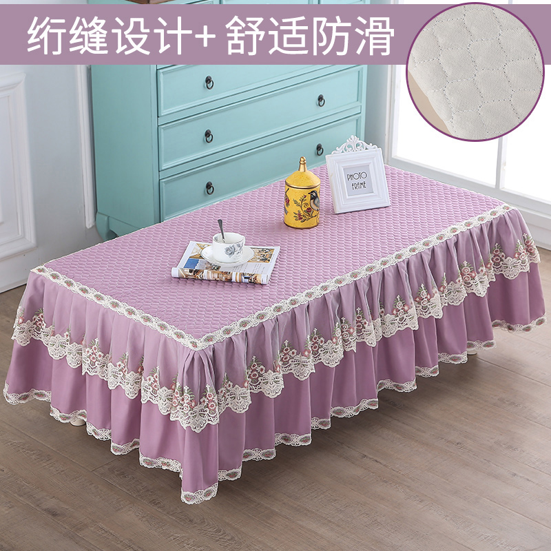 客厅茶几桌布套布艺长方形布艺防滑蕾丝电视柜家用田园茶几套罩高清大图
