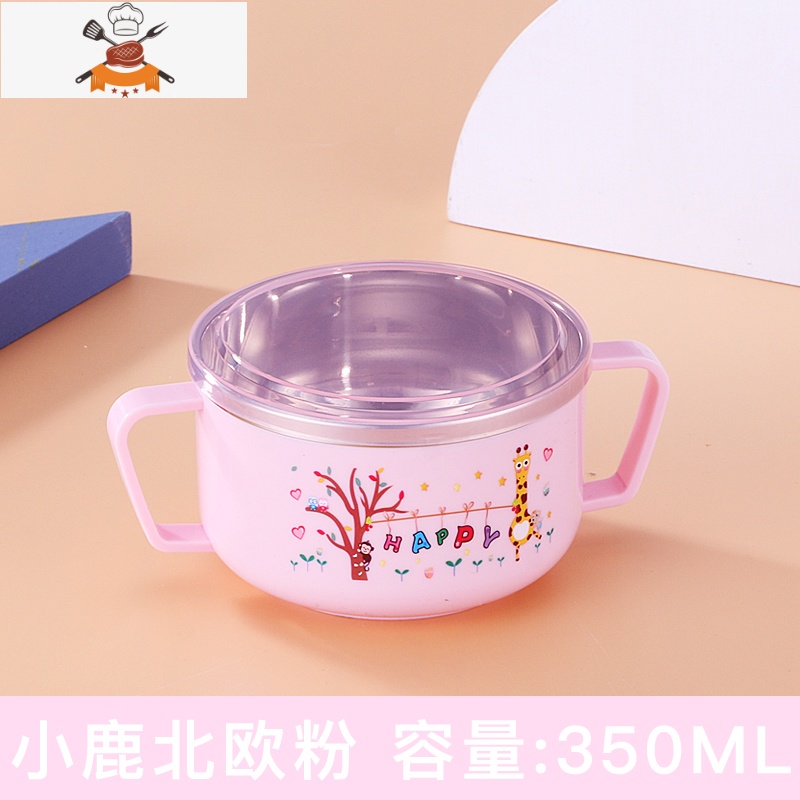 敬平儿童304不锈钢碗带手柄防烫摔宝宝饭碗带盖家用卡通可爱小孩汤碗高清大图