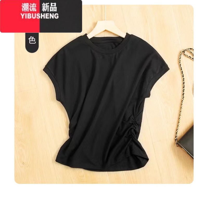 YIBUSHENG小众设计感收腰蝙蝠袖T恤高清大图