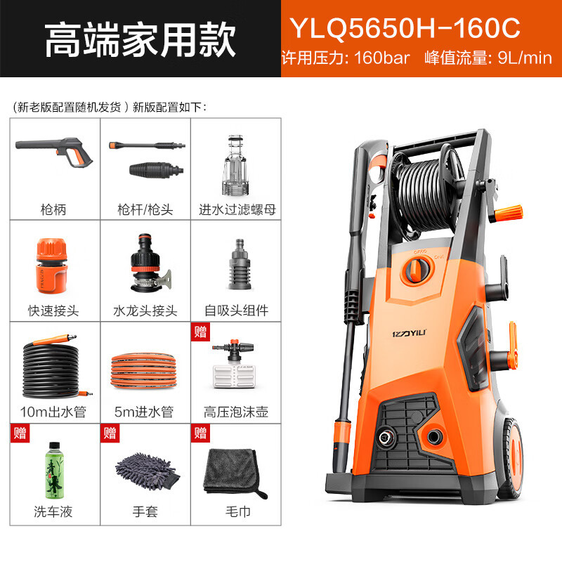 亿力YILI 220V高压洗车机家用 高压水枪 洗车水枪 洗车神器 5650H