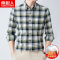 南极人100%纯棉男士长袖格子衬衫中年休闲全棉翻领磨毛男装衬衣潮