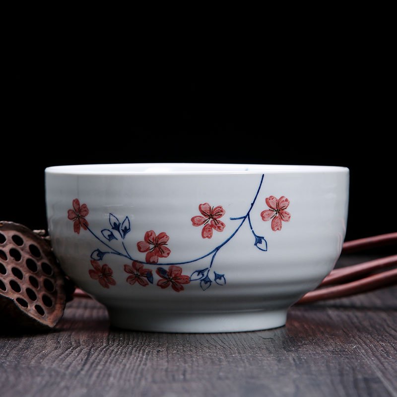 靓佳 釉下彩面碗浪漫樱花7英寸2个装 汤碗 大碗 日式碗 陶瓷碗 大汤碗 大面碗 高脚碗 防烫 加厚碗