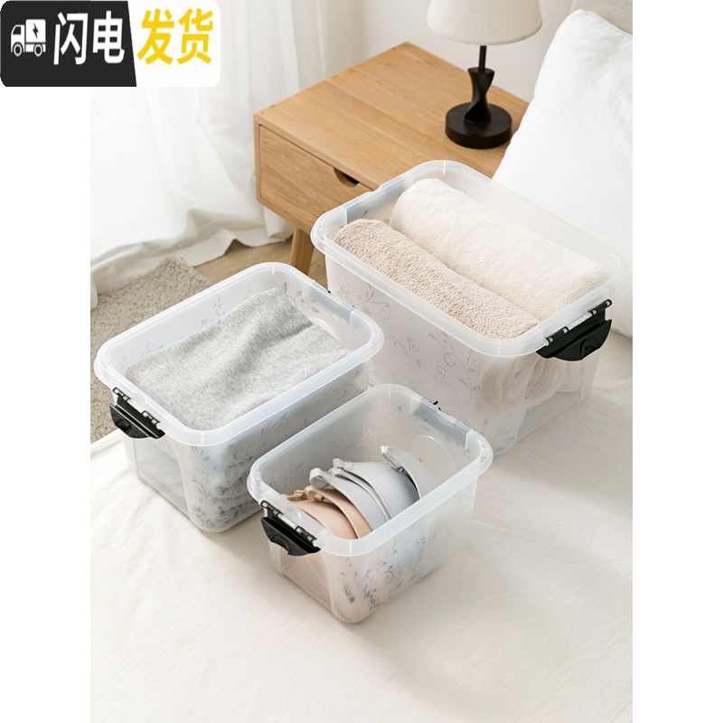 三维工匠透明印花收纳箱塑料大号玩具衣服整理 箱小号盒子收纳盒储物箱高清大图