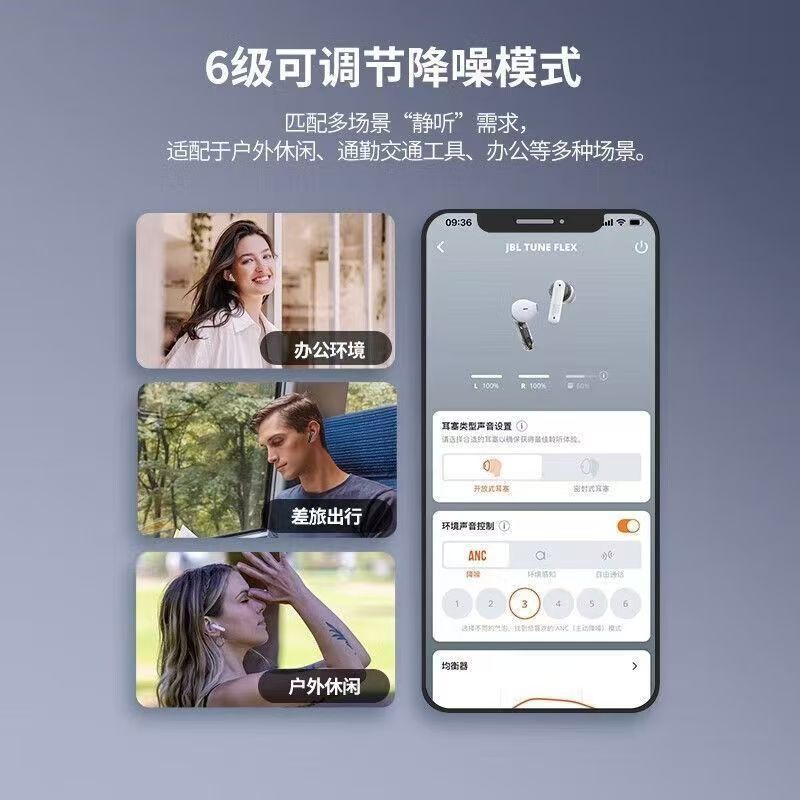 JBL TUNE FLEX 小晶豆真无线蓝牙耳机 半入耳音乐耳机 主动 降噪运动 防汗 苹果 安卓手机通话耳机 紫色高清大图