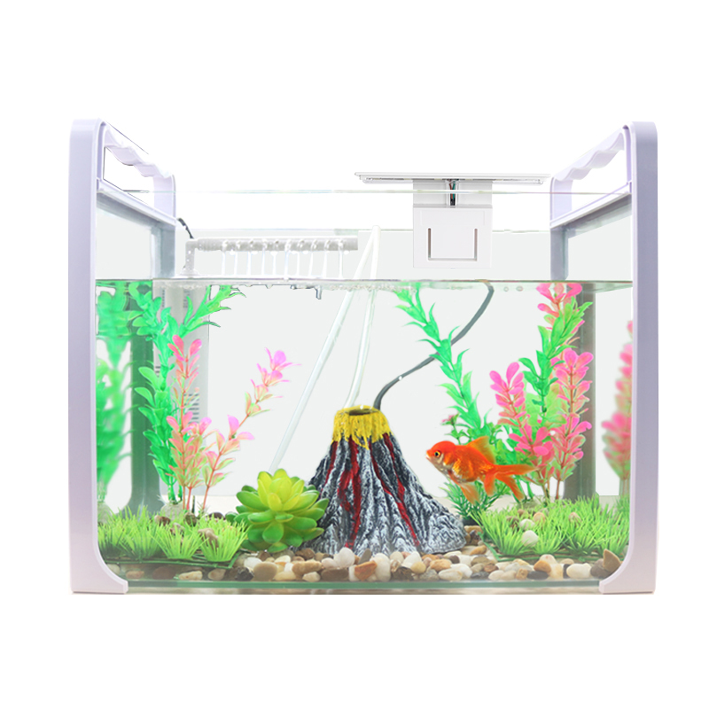 小金鱼缸水族箱客厅玻璃缸小乌龟缸办公桌面长方形创意造景火山石高清大图