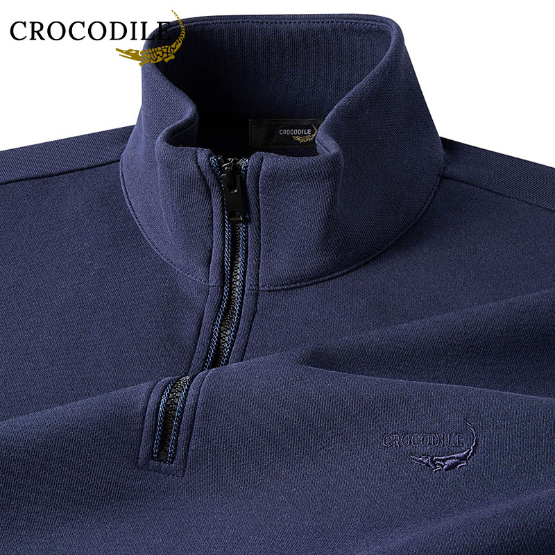 鳄鱼恤CROCODILE 半拉链衫男长袖T恤男装上衣商务休闲POLO衫男高清大图