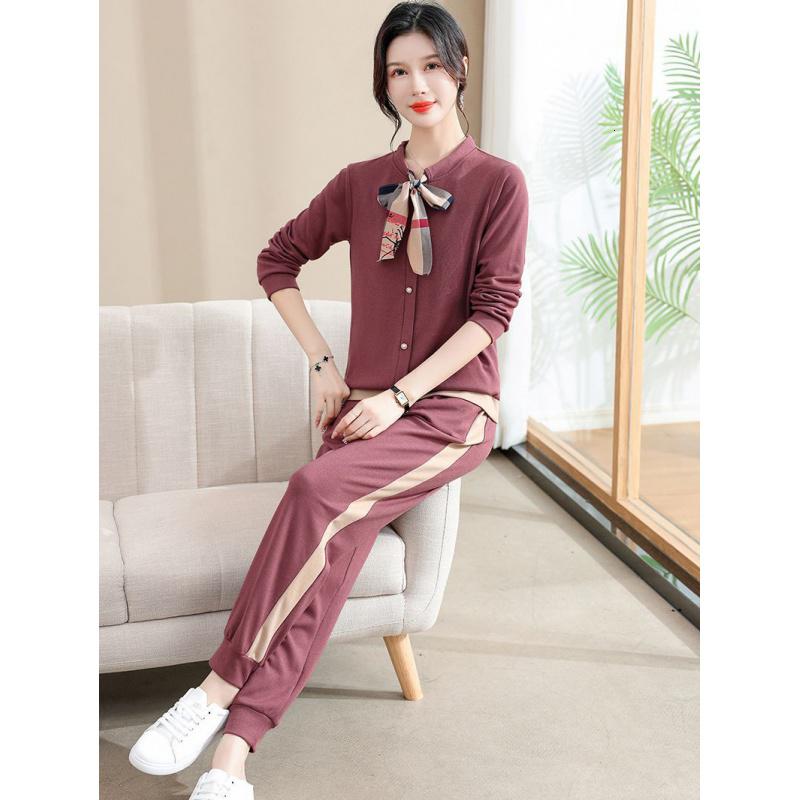 妈妈秋装套装长袖针织衫休闲装女士上衣服中老年人春秋大码两件套_401高清大图