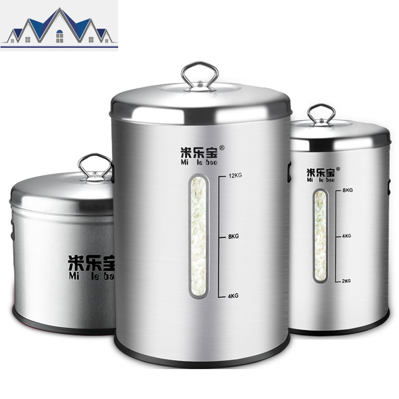 304不锈钢米桶 家用小号防虫防潮20-30斤装米缸密封储米箱10-15kg 三维工匠收纳桶高清大图