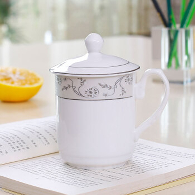 德世朗(DESLON) 雅诚德陶瓷杯带盖茶杯td介杯会议办公室泡茶杯子水杯家用商务马克杯