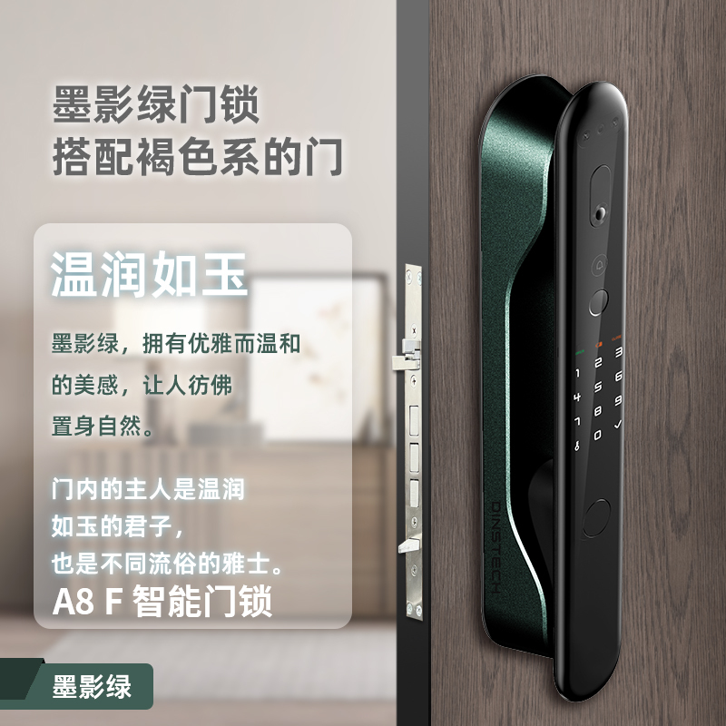 鼎山科技(DINSTECH) A8F 4D人脸识别智能门锁家用 大门入户门密码锁 电子锁 防盗门指 墨影绿