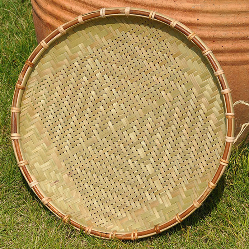竹簸箕大号圆形山藤捆扎家用晾晒茶叶红薯萝卜干多用收纳篮