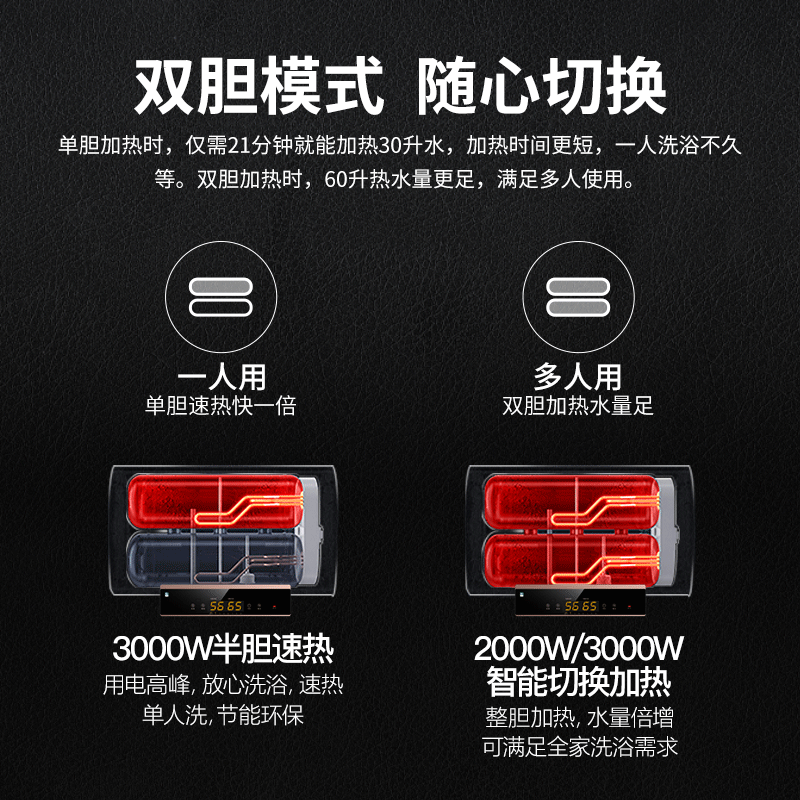 weber威博60升家用壁挂双胆超薄扁通储水式洗澡淋浴速热电热水器DR2-60