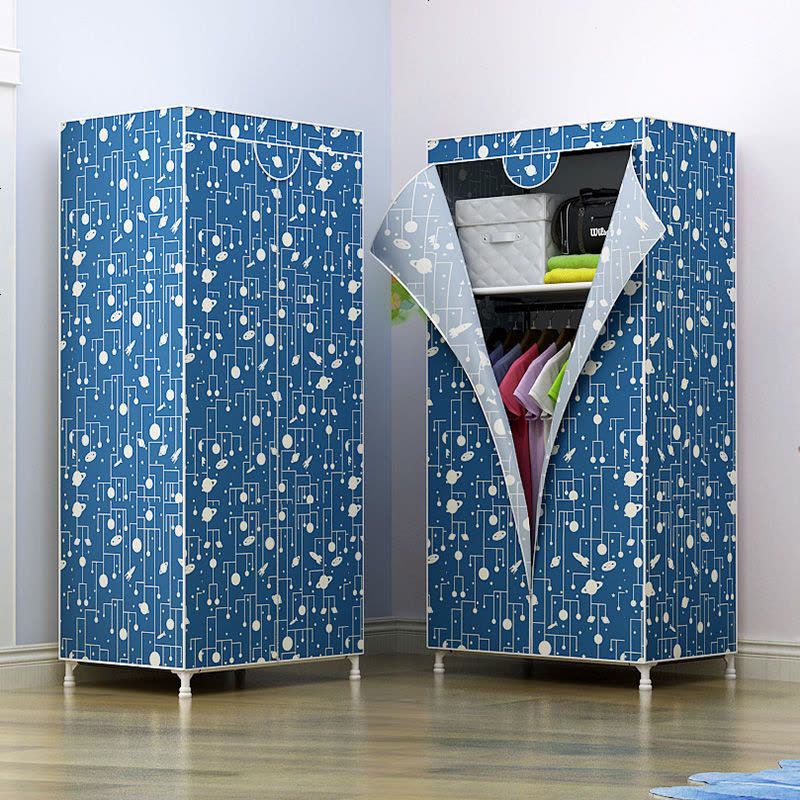 【收纳无忧】16MM加粗钢管简易衣柜加厚布衣柜小号宿舍单人衣橱组装组合加固衣柜 经典款 无纺布 青苹果图片