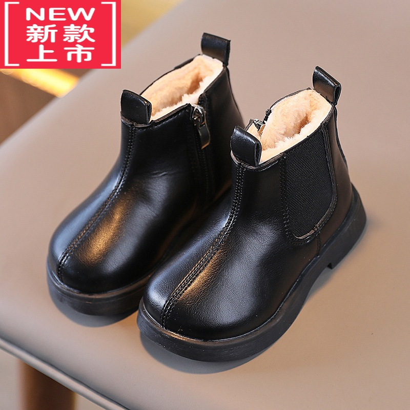 可莉允女童大棉皮鞋宝宝冬鞋加绒新款2022软底防水短靴儿童雪地靴子