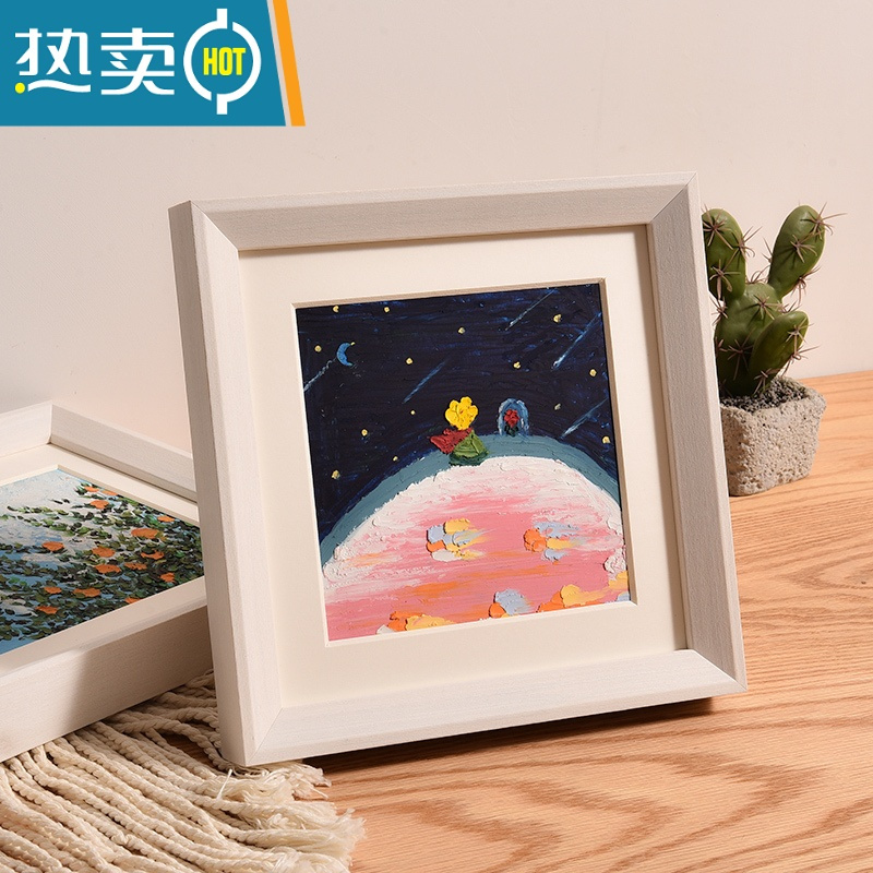 敬平高品质 实木配白色卡纸a5油画棒作品保存专用立体小画框装裱相框 白木纹(057斜面) 放A5作品-卡纸开孔(14*2