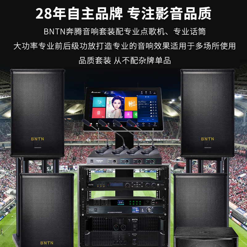 奔腾(BNTN)家庭ktv音响套装家庭影院卡拉OK家用点歌机会议客厅舞台演出音箱酒吧音响8100功放一拖四机柜4.1套装