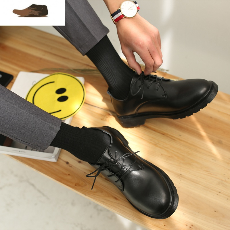 青年西装圆头鞋男商务正装黑色小皮鞋大头鞋韩版马丁靴潮学生休闲鞋