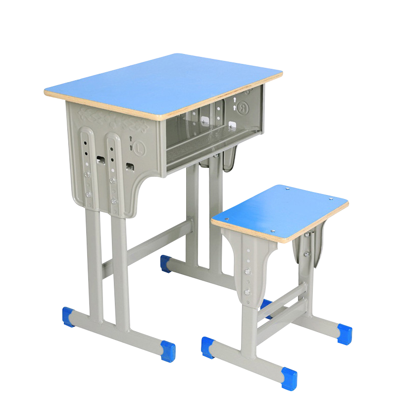 正斌中小学生课桌椅学校培训班辅导班课桌升降儿童书桌学习课桌椅套装 单人蓝底白边双柱桌配加固方凳款