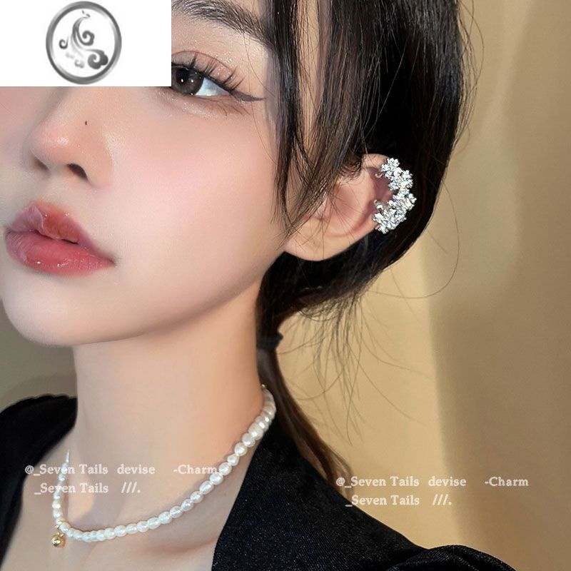 JiMi满钻花朵耳夹女无耳洞新娘耳骨夹高级感精灵秋冬耳环耳饰头饰耳挂