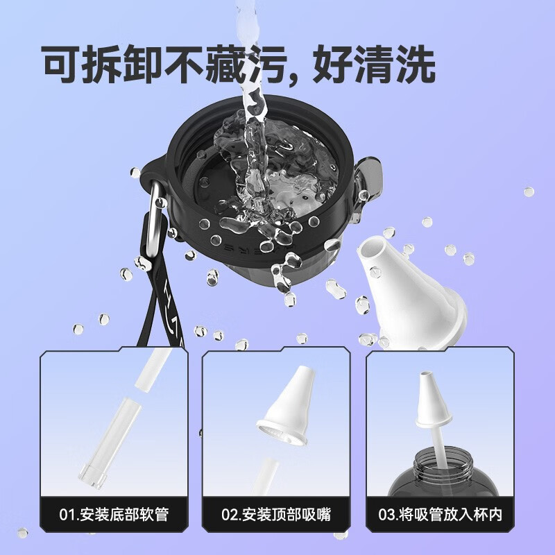 哈尔斯(HAERS)吨杯吨桶大容量水杯男女士学生户外运动健身水壶便携吸管塑料杯子 藤紫1600ml可装80度开水
