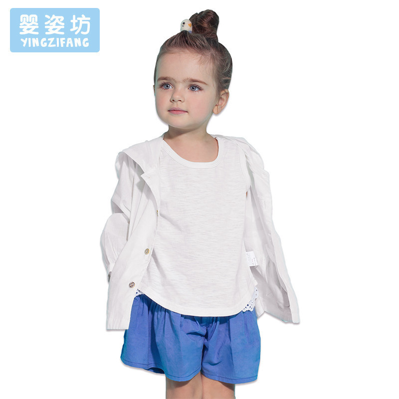 婴姿坊童装夏女童背心裙裤防晒服套装纯棉吊带裙子裤子薄外套衣服上衣三件套
