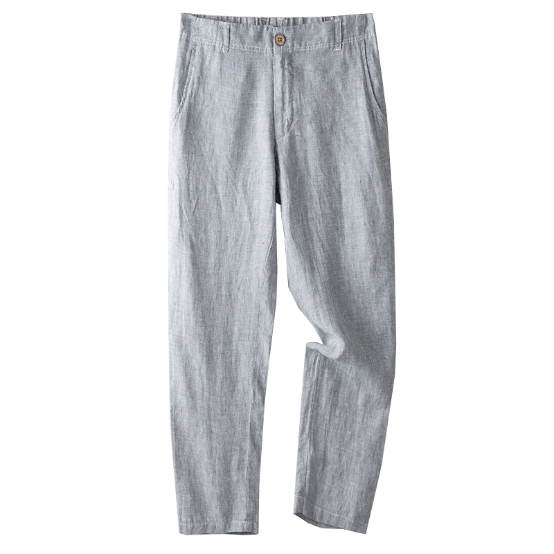 恒源祥纯亚麻裤男士休闲裤夏季薄款宽松大码中老年爸爸直筒长裤子高清大图