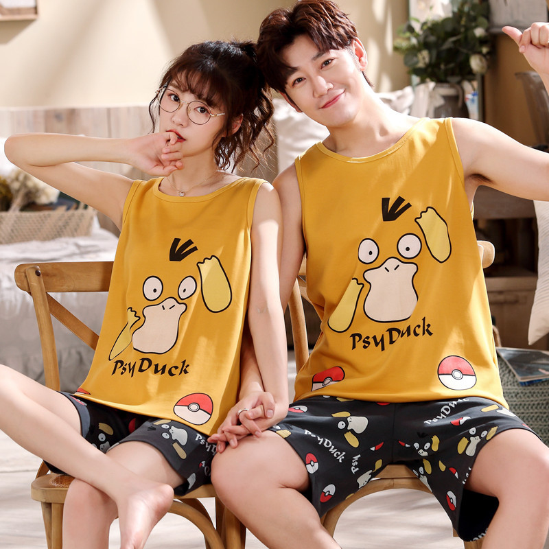 努特情侣睡衣夏季卡通背心短裤男女款夏天可爱纯棉少女休闲家居服套装