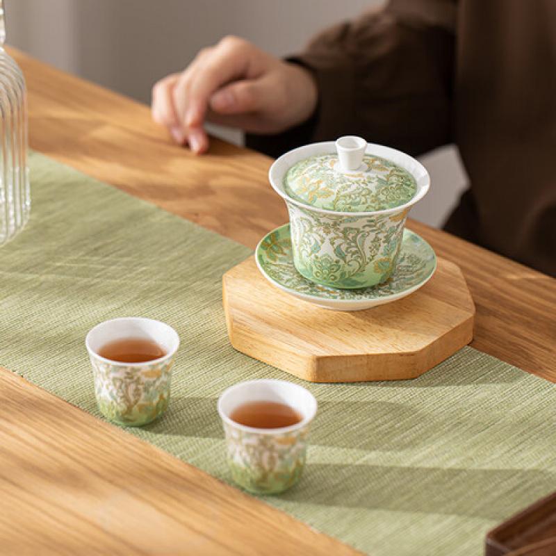 苏氏陶瓷(SUSHI CERAMICS) J1067 渐变革纹盖碗小套装 一盖碗二品茗杯 (单位:套)高清大图