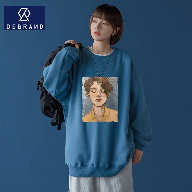 DEBRAND卫衣女潮ins春秋季新款韩版休闲宽松百搭印花圆领长袖上衣