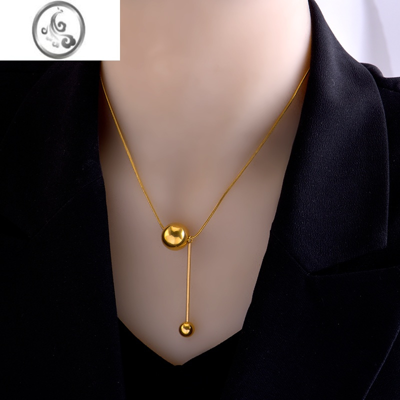 jimi钛钢金色圆球项链女2021新款日韩轻奢小众ins冷淡风简约锁骨链夏