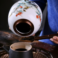 LICHEN 景德镇茶叶罐陶瓷密封储物干坚果罐子中草药防潮防虫带盖罐约半斤装双层金属盖子 山水B