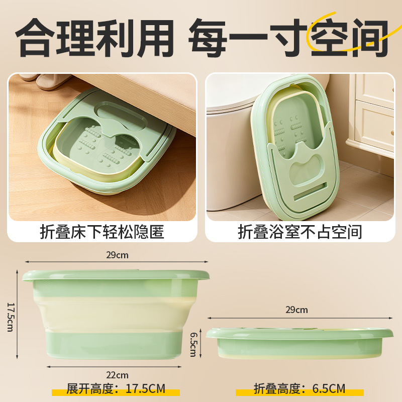 冀华美可折叠泡脚桶家用过小腿养生足浴桶便携式泡脚洗脚按摩足浴泡脚盆 灰色带盖-折叠款高清大图