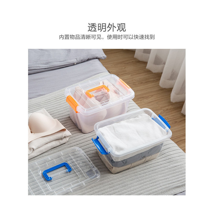 手提加厚透明收纳箱塑料盒子有盖储物箱玩具衣服整理箱零食收纳盒|大号中号总两个装(套餐不参加满送) 颜色随机(材质不厚)