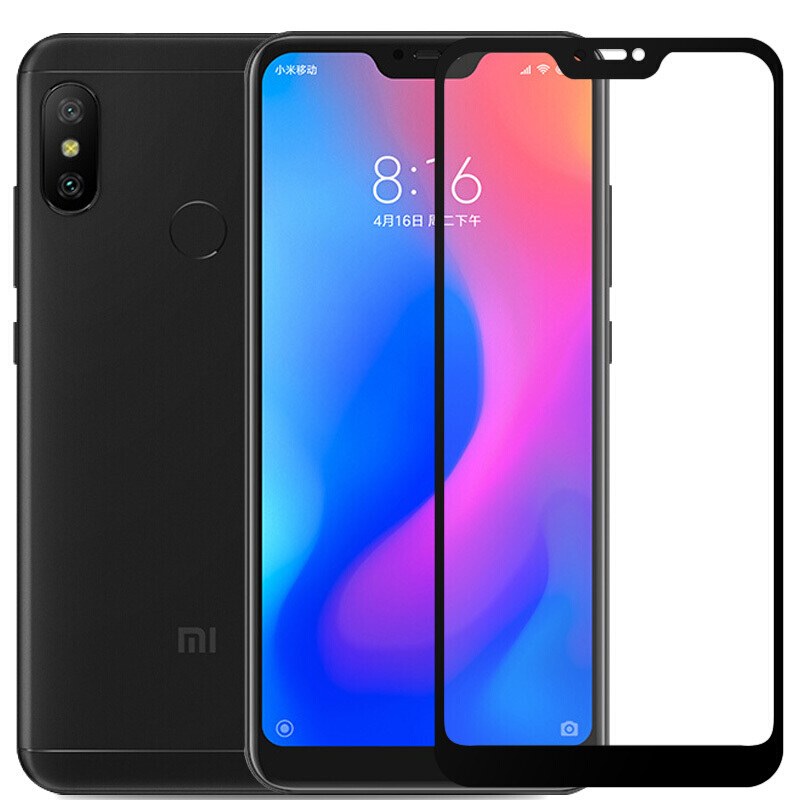 [买2送手机壳]轻万适用红米6pro钢化膜xiaomi全屏玻璃贴膜黑色丝印高清手机贴膜高清大图