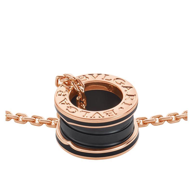 bvlgari宝格丽bzero1系列18k金玫瑰金哑光黑色陶瓷项链