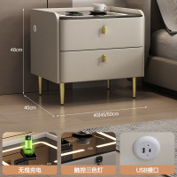 布欧格实木智能床头柜家用 【智能款】香槟灰+无线充+三色灯+USB 45x40x48cm