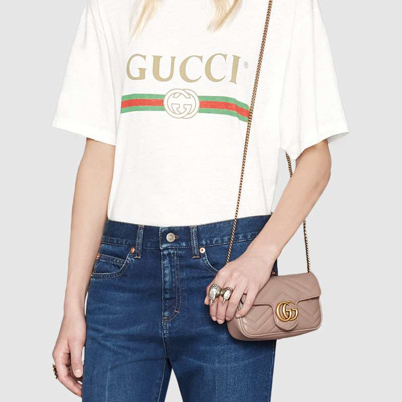 GUCCI 古驰 Marmont系列绗缝皮革单肩斜挎链条包 476433-DSVRT-5729