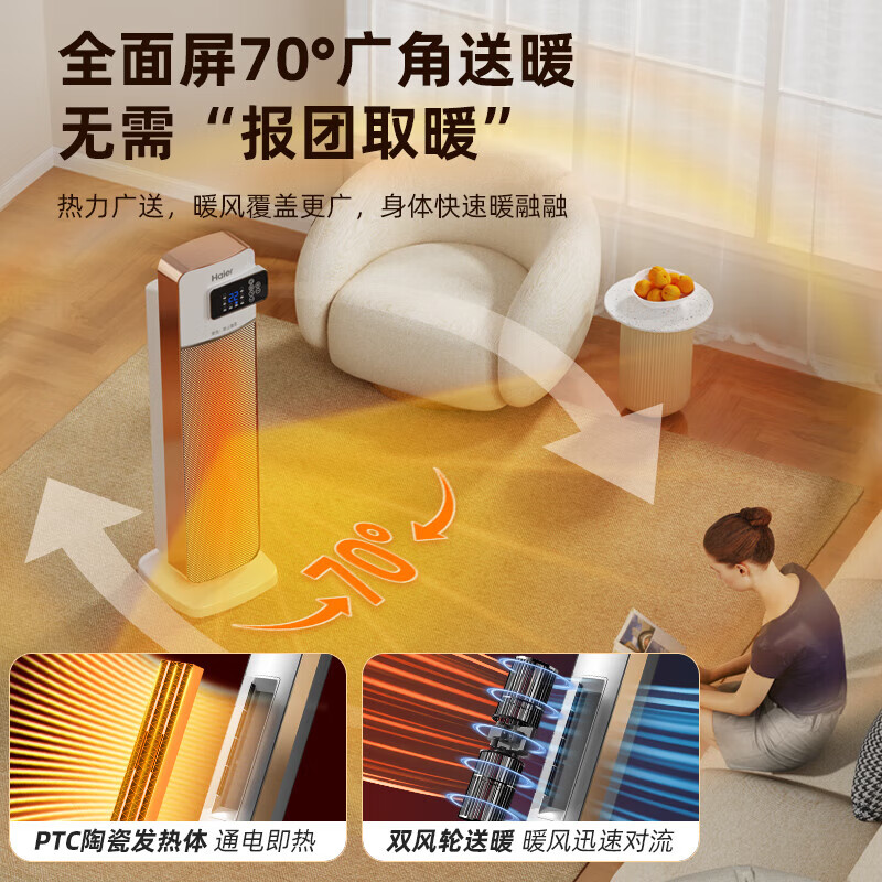 海尔(Haier)取暖器家用暖风机立式电暖气浴室热风机PTC陶瓷速热卧室烤火炉轻音省电 [强劲暖风]遥控款HNS2011高清大图